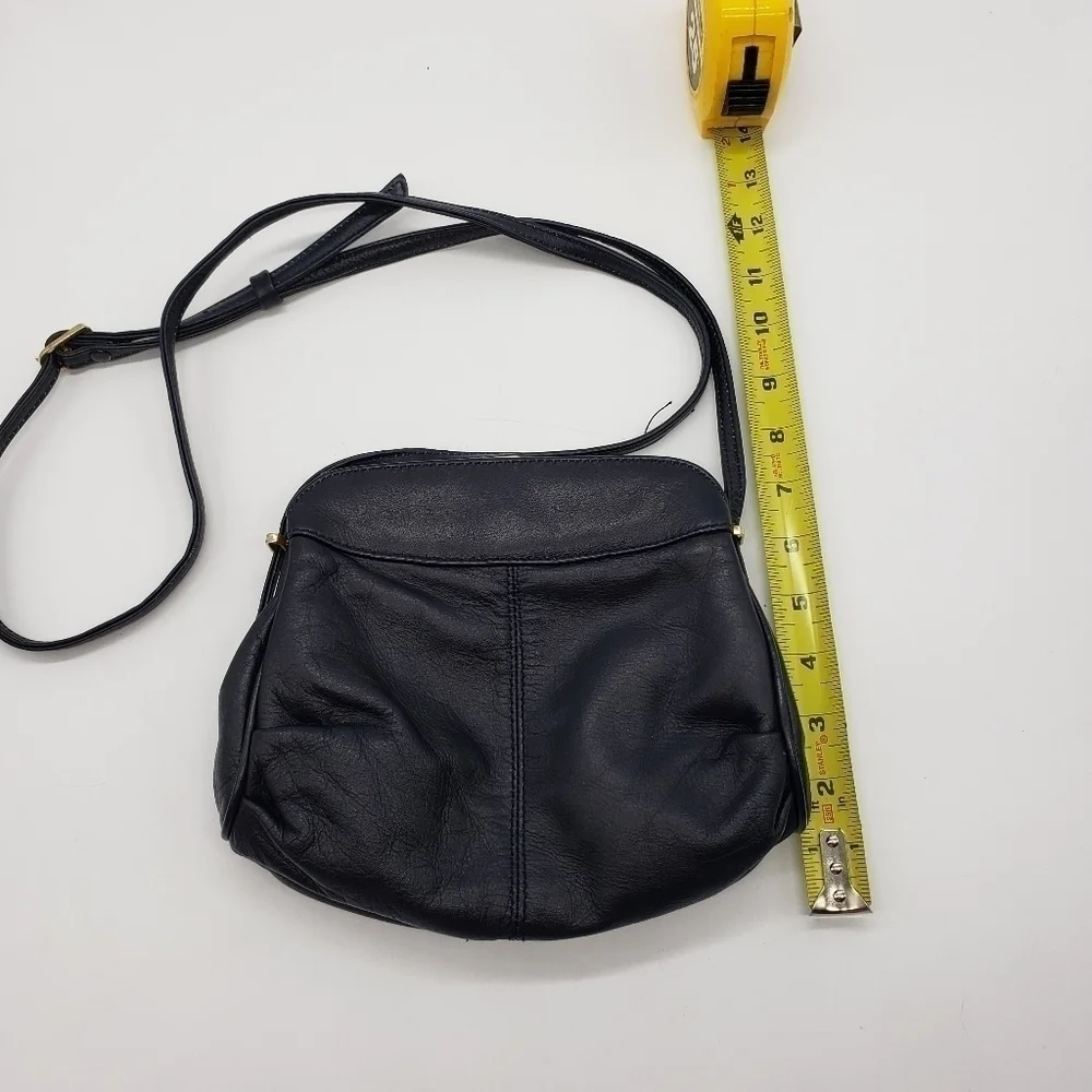 VINTAGE women dark navy blue bag crossbody soft leather 3 compartments lined